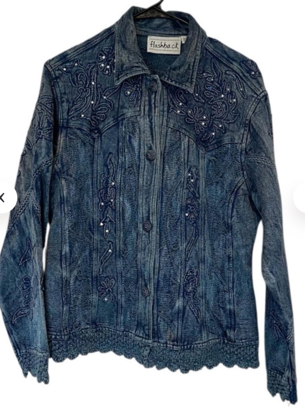 Vintage Flashback y2K Embroidered Denim Jacket in Washed Blue